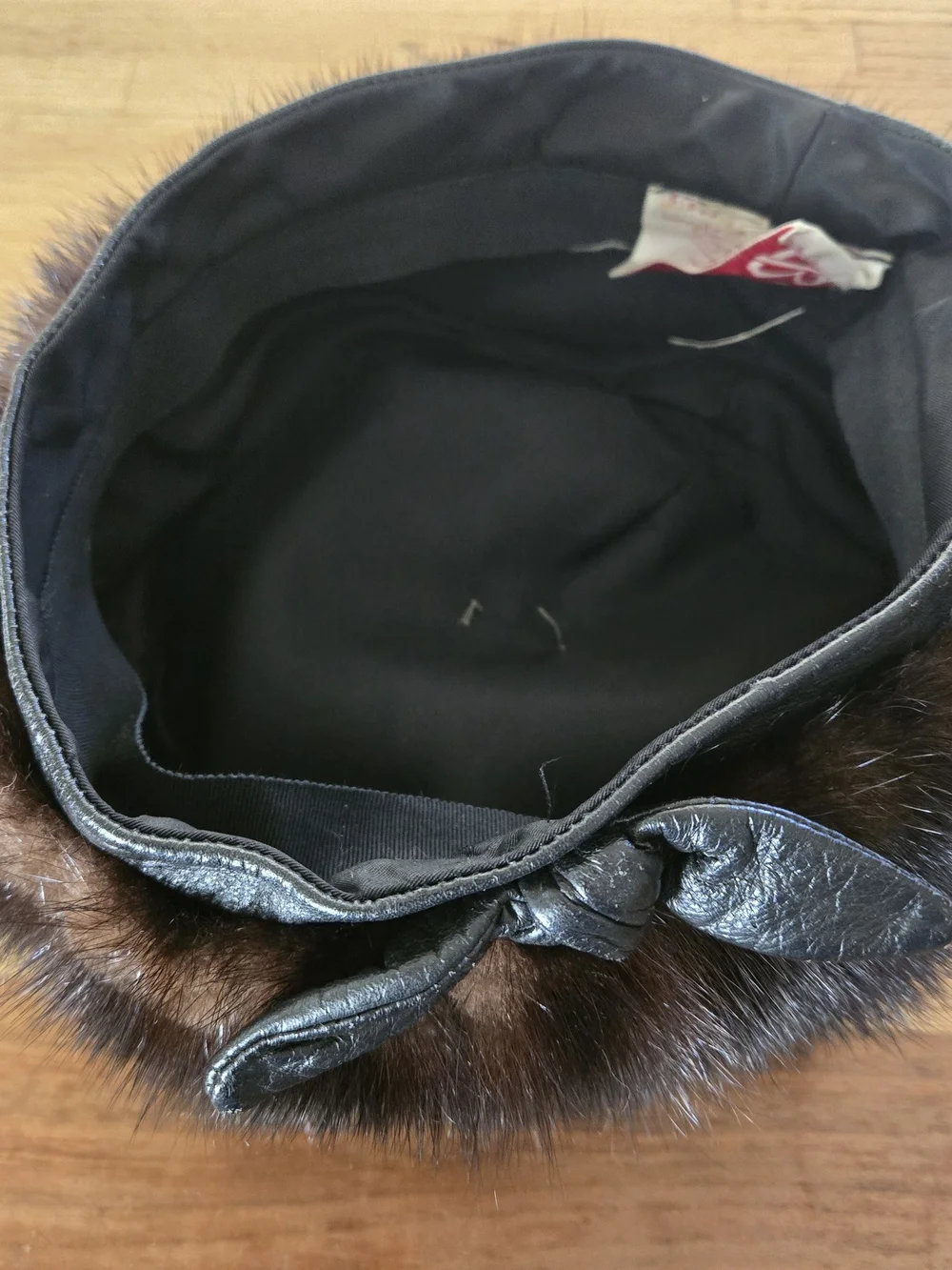 Vintage Betmar Mink Fur Hat Satin Lined Leather Bow Knot NY Paris 1950/60s VTG